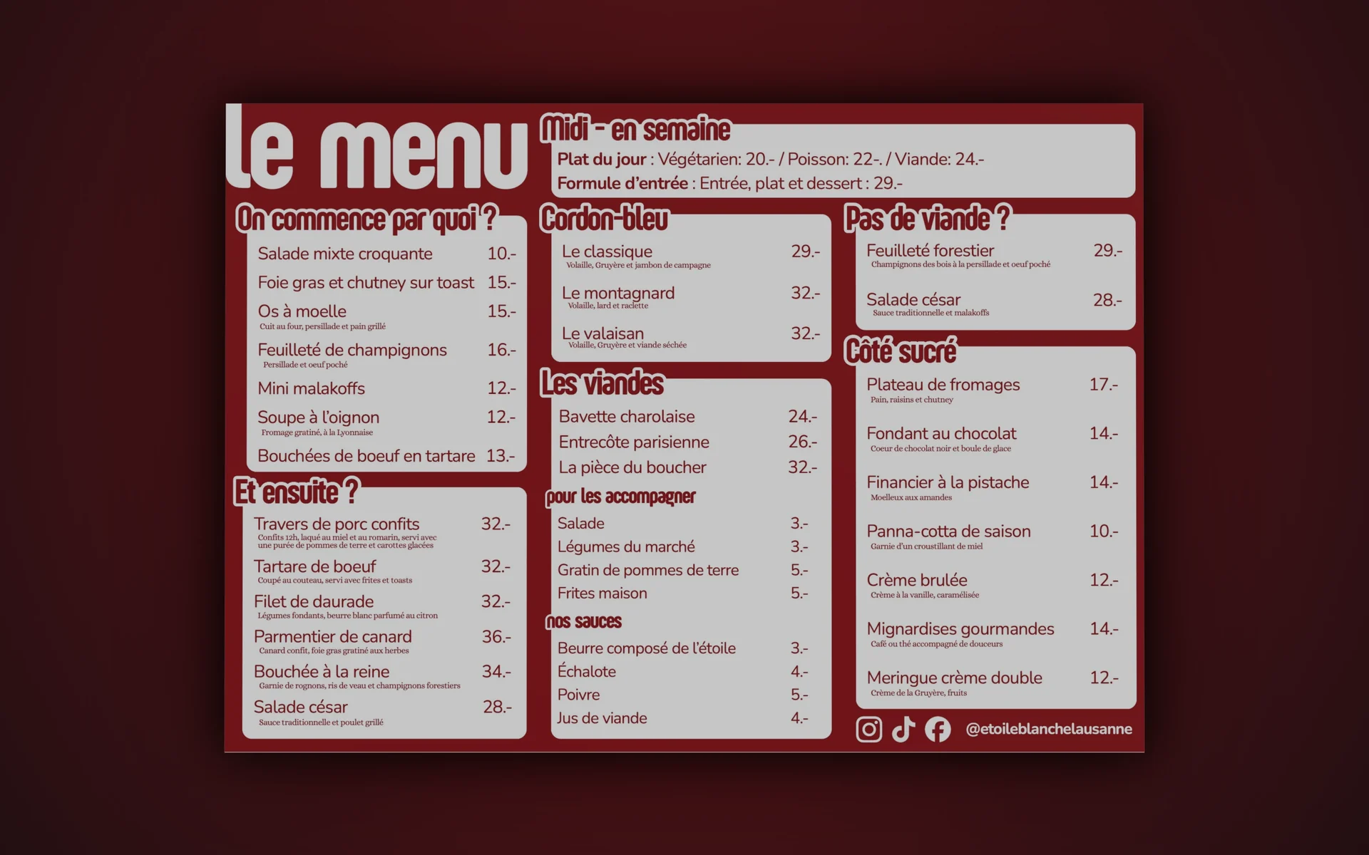 Étoile Blanche – Communication for a Lausanne restaurant